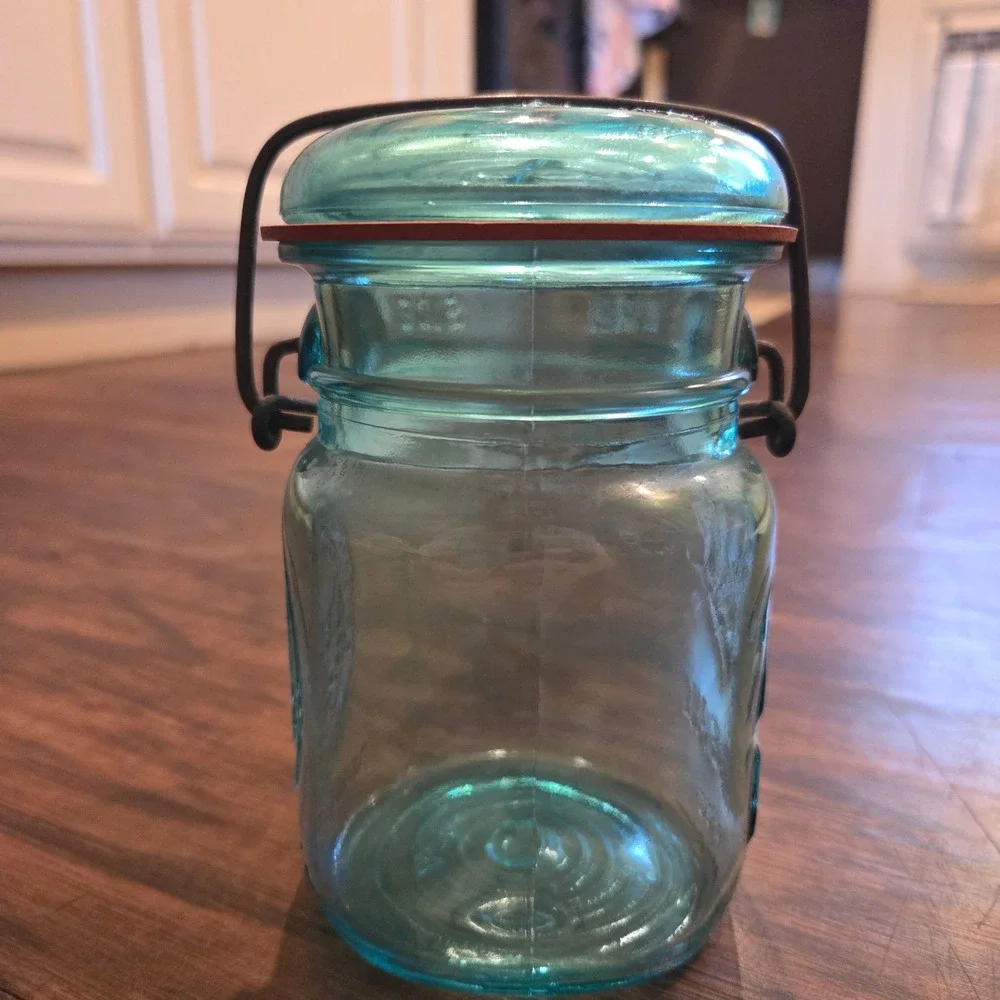 Ball Ideal Bicentennial Celebration Aqua Blue Glass Jar Wire Bail Lid 1776-1976